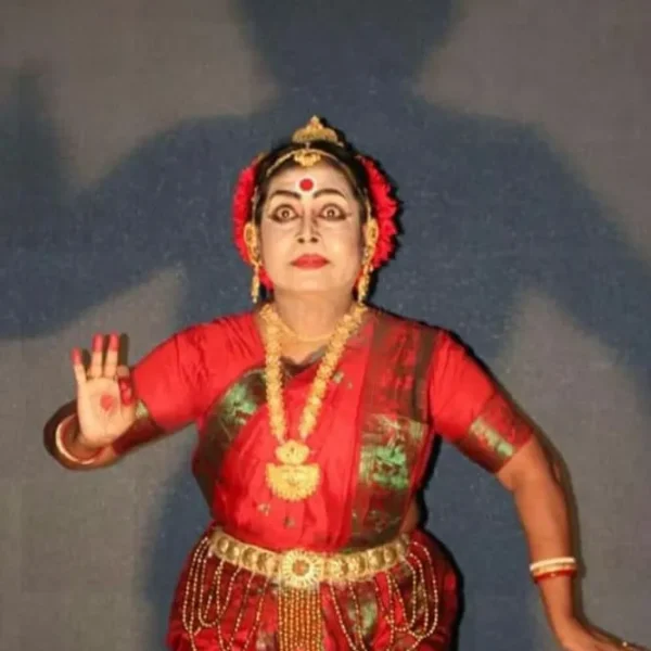 a woman in a red dress